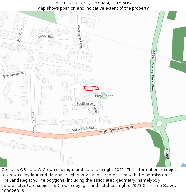6, PILTON CLOSE, OAKHAM, LE15 6HS: Location map and indicative extent of plot