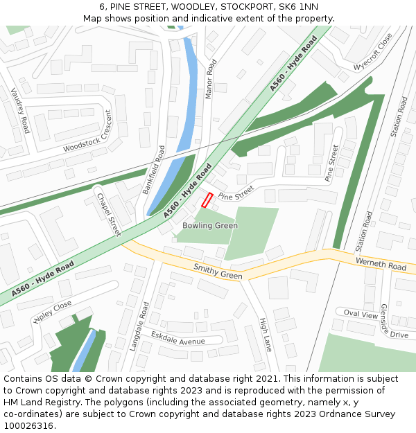 6, PINE STREET, WOODLEY, STOCKPORT, SK6 1NN: Location map and indicative extent of plot