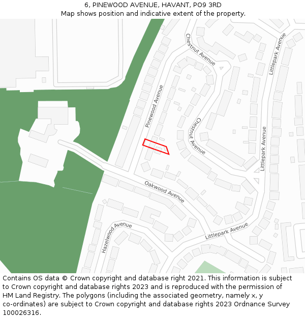 6, PINEWOOD AVENUE, HAVANT, PO9 3RD: Location map and indicative extent of plot