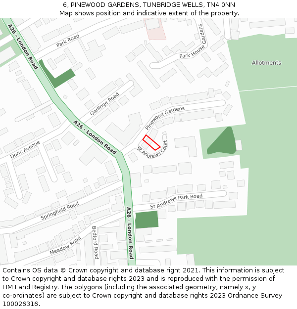 6, PINEWOOD GARDENS, TUNBRIDGE WELLS, TN4 0NN: Location map and indicative extent of plot