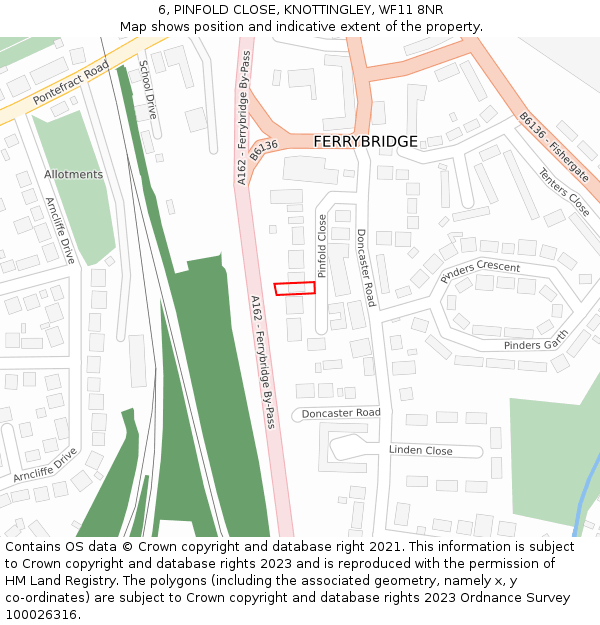 6, PINFOLD CLOSE, KNOTTINGLEY, WF11 8NR: Location map and indicative extent of plot