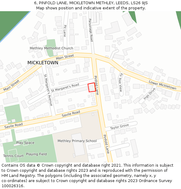 6, PINFOLD LANE, MICKLETOWN METHLEY, LEEDS, LS26 9JS: Location map and indicative extent of plot