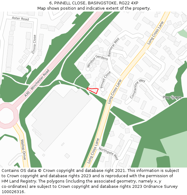 6, PINNELL CLOSE, BASINGSTOKE, RG22 4XP: Location map and indicative extent of plot