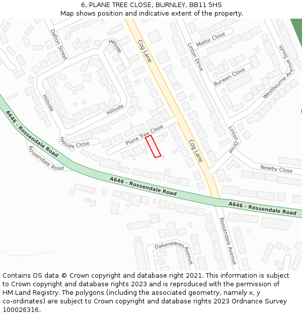 6, PLANE TREE CLOSE, BURNLEY, BB11 5HS: Location map and indicative extent of plot