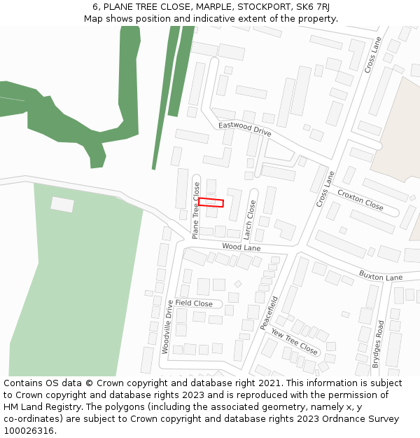 6, PLANE TREE CLOSE, MARPLE, STOCKPORT, SK6 7RJ: Location map and indicative extent of plot