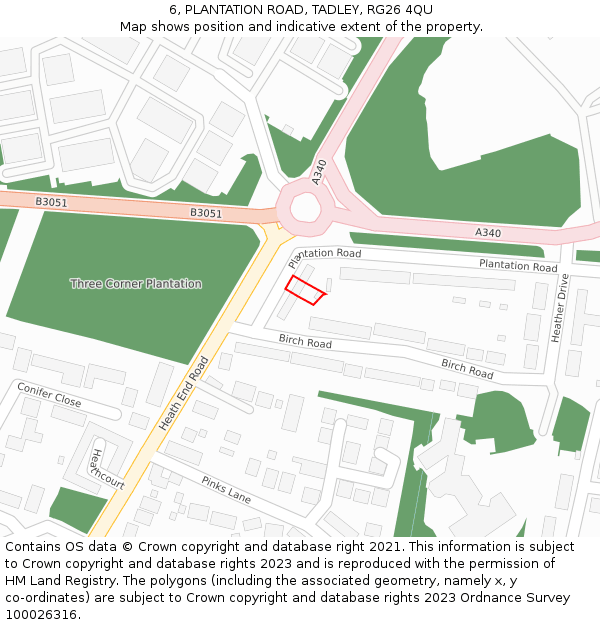 6, PLANTATION ROAD, TADLEY, RG26 4QU: Location map and indicative extent of plot