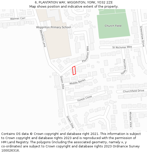 6, PLANTATION WAY, WIGGINTON, YORK, YO32 2ZE: Location map and indicative extent of plot