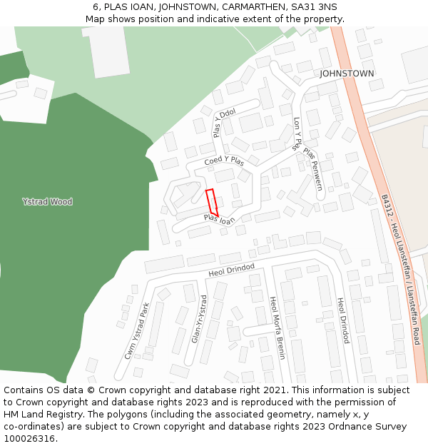 6, PLAS IOAN, JOHNSTOWN, CARMARTHEN, SA31 3NS: Location map and indicative extent of plot