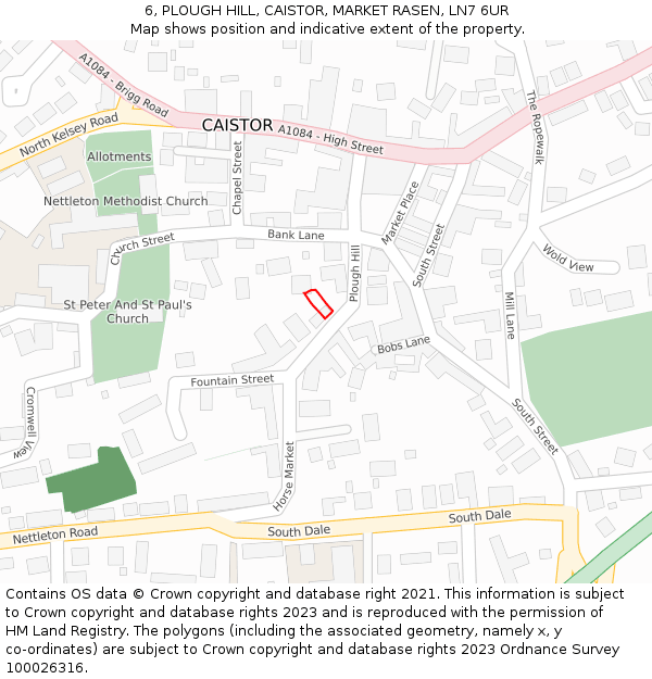 6, PLOUGH HILL, CAISTOR, MARKET RASEN, LN7 6UR: Location map and indicative extent of plot