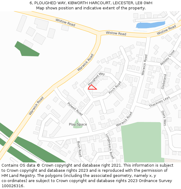 6, PLOUGHED WAY, KIBWORTH HARCOURT, LEICESTER, LE8 0WH: Location map and indicative extent of plot