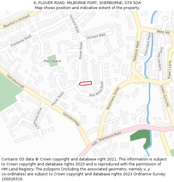 6, PLOVER ROAD, MILBORNE PORT, SHERBORNE, DT9 5DA: Location map and indicative extent of plot