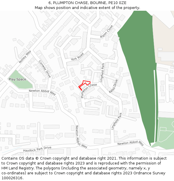 6, PLUMPTON CHASE, BOURNE, PE10 0ZE: Location map and indicative extent of plot