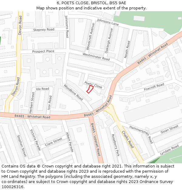 6, POETS CLOSE, BRISTOL, BS5 9AE: Location map and indicative extent of plot