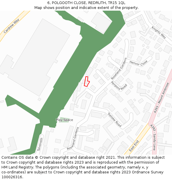 6, POLGOOTH CLOSE, REDRUTH, TR15 1QL: Location map and indicative extent of plot