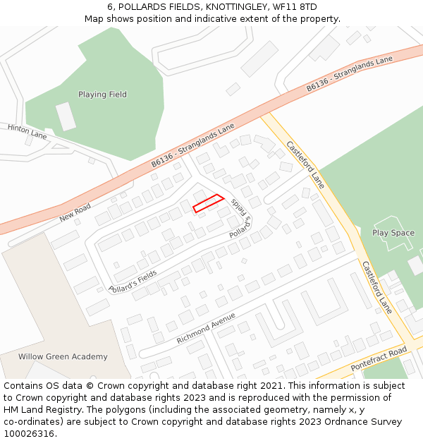 6, POLLARDS FIELDS, KNOTTINGLEY, WF11 8TD: Location map and indicative extent of plot