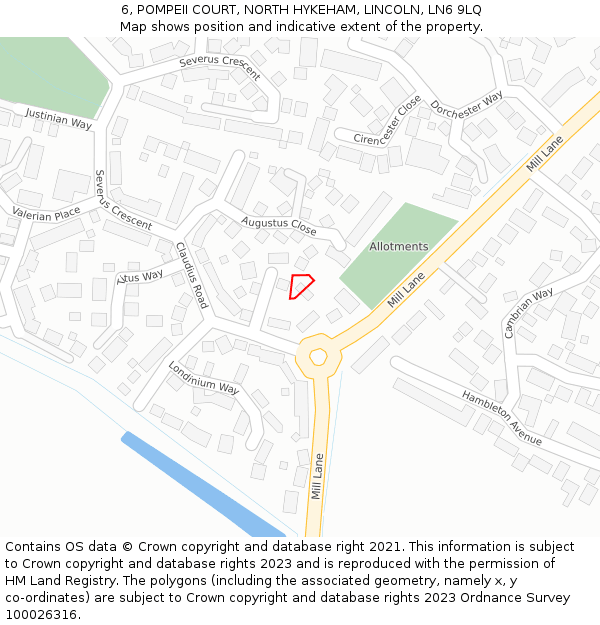 6, POMPEII COURT, NORTH HYKEHAM, LINCOLN, LN6 9LQ: Location map and indicative extent of plot