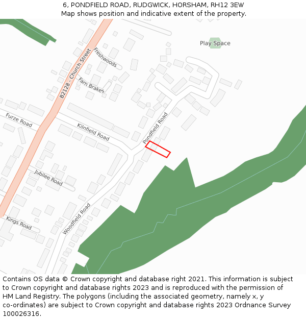 6, PONDFIELD ROAD, RUDGWICK, HORSHAM, RH12 3EW: Location map and indicative extent of plot