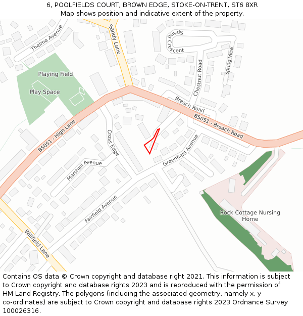 6, POOLFIELDS COURT, BROWN EDGE, STOKE-ON-TRENT, ST6 8XR: Location map and indicative extent of plot