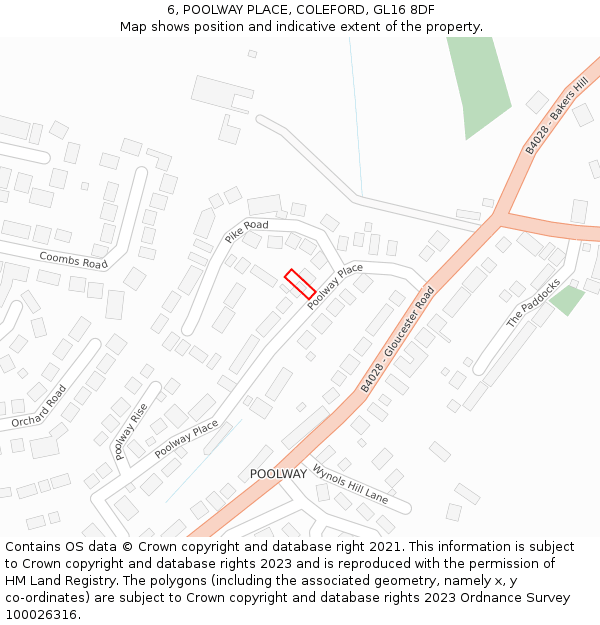 6, POOLWAY PLACE, COLEFORD, GL16 8DF: Location map and indicative extent of plot