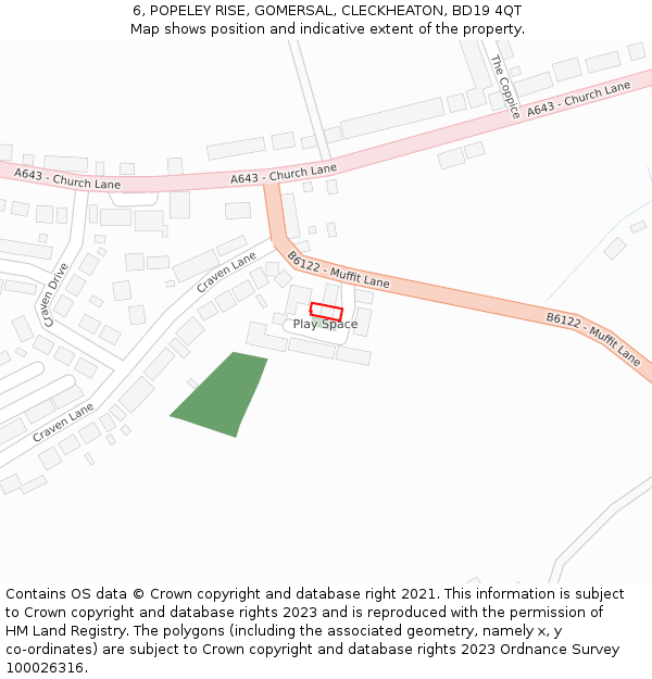 6, POPELEY RISE, GOMERSAL, CLECKHEATON, BD19 4QT: Location map and indicative extent of plot