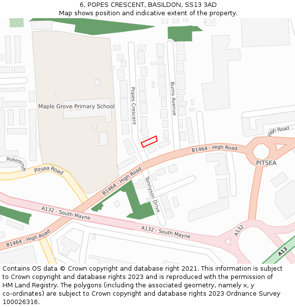 6, POPES CRESCENT, BASILDON, SS13 3AD: Location map and indicative extent of plot