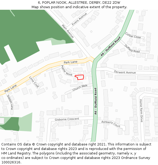 6, POPLAR NOOK, ALLESTREE, DERBY, DE22 2DW: Location map and indicative extent of plot