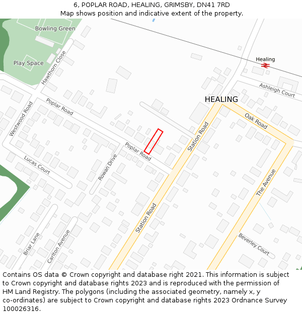 6, POPLAR ROAD, HEALING, GRIMSBY, DN41 7RD: Location map and indicative extent of plot