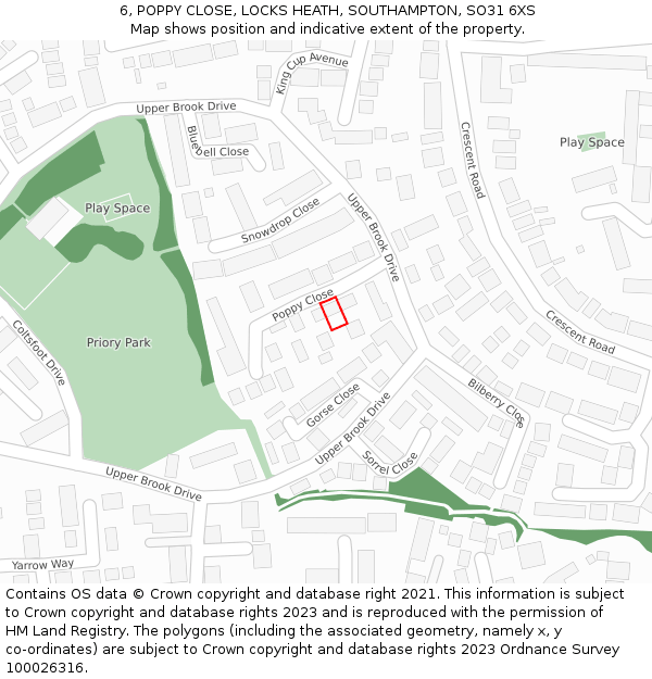 6, POPPY CLOSE, LOCKS HEATH, SOUTHAMPTON, SO31 6XS: Location map and indicative extent of plot