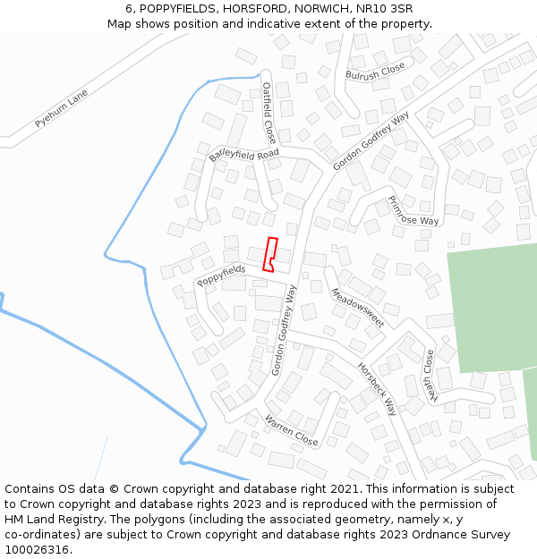6, POPPYFIELDS, HORSFORD, NORWICH, NR10 3SR: Location map and indicative extent of plot