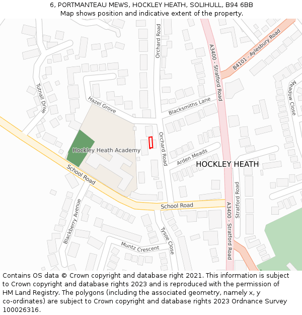 6, PORTMANTEAU MEWS, HOCKLEY HEATH, SOLIHULL, B94 6BB: Location map and indicative extent of plot