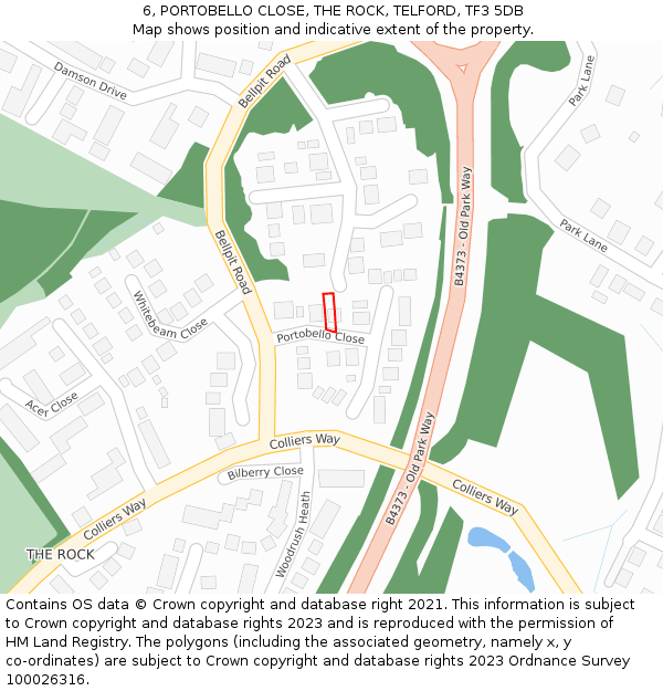 6, PORTOBELLO CLOSE, THE ROCK, TELFORD, TF3 5DB: Location map and indicative extent of plot