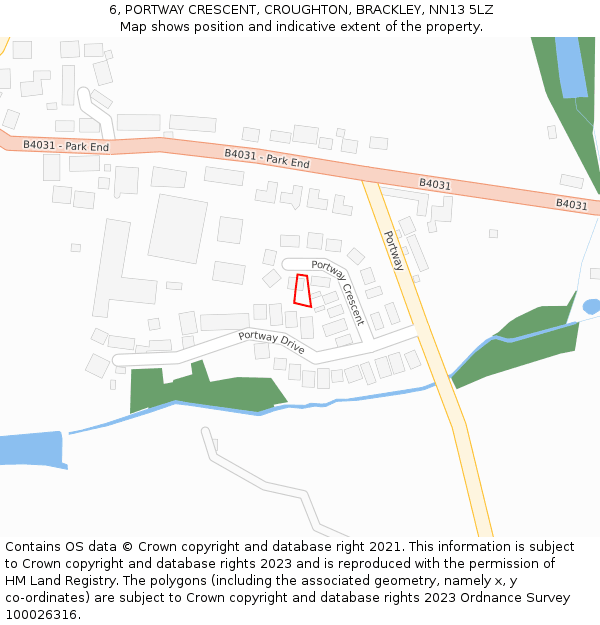 6, PORTWAY CRESCENT, CROUGHTON, BRACKLEY, NN13 5LZ: Location map and indicative extent of plot