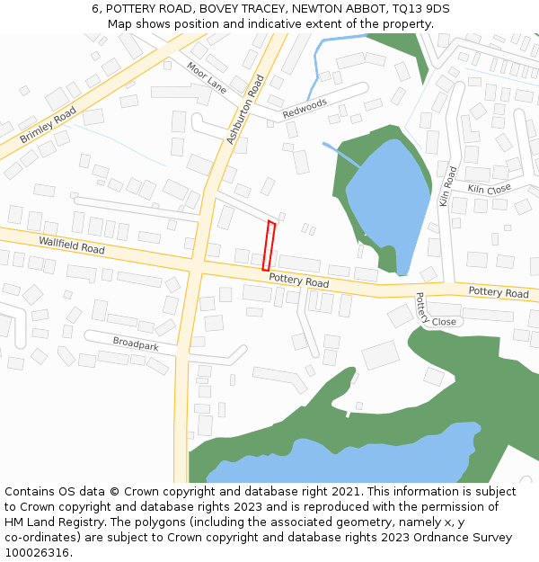 6, POTTERY ROAD, BOVEY TRACEY, NEWTON ABBOT, TQ13 9DS: Location map and indicative extent of plot