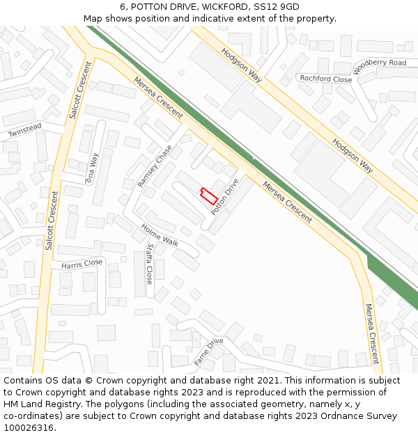 6, POTTON DRIVE, WICKFORD, SS12 9GD: Location map and indicative extent of plot