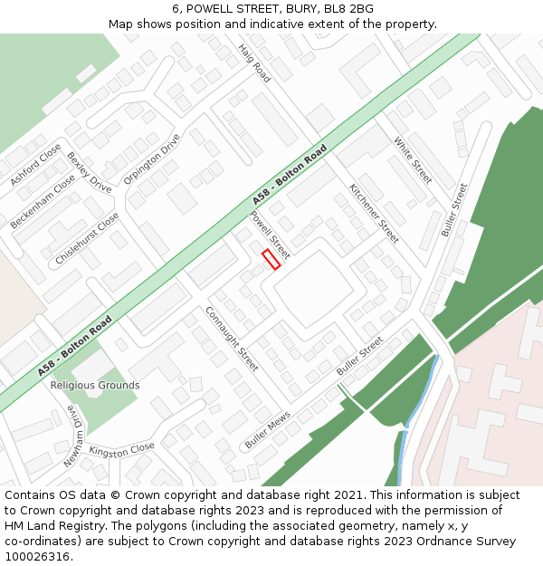 6, POWELL STREET, BURY, BL8 2BG: Location map and indicative extent of plot