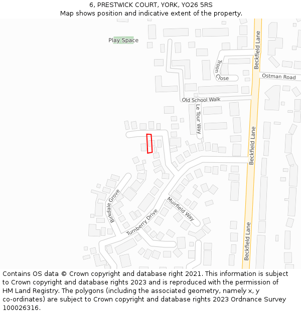 6, PRESTWICK COURT, YORK, YO26 5RS: Location map and indicative extent of plot