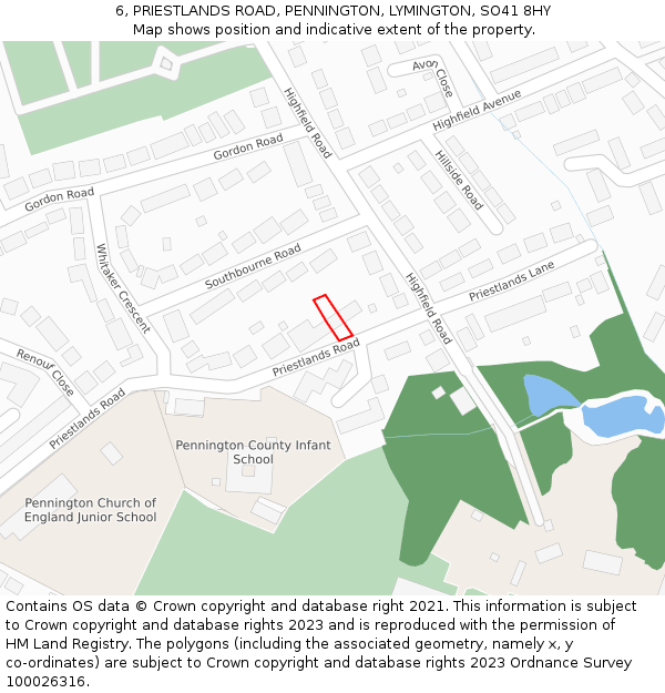 6, PRIESTLANDS ROAD, PENNINGTON, LYMINGTON, SO41 8HY: Location map and indicative extent of plot