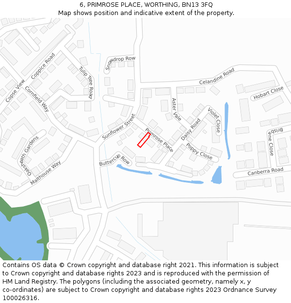 6, PRIMROSE PLACE, WORTHING, BN13 3FQ: Location map and indicative extent of plot
