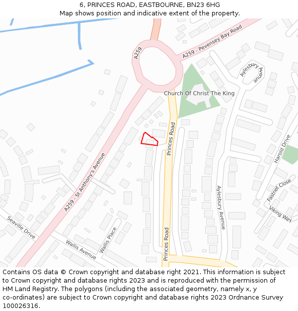 6, PRINCES ROAD, EASTBOURNE, BN23 6HG: Location map and indicative extent of plot