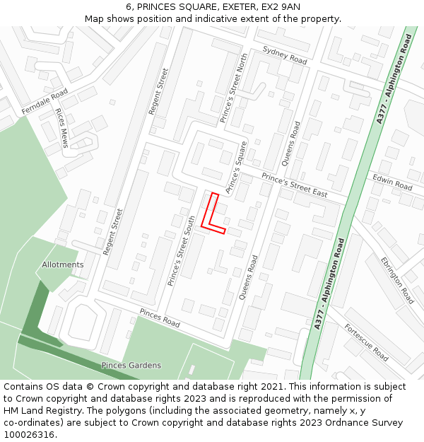 6, PRINCES SQUARE, EXETER, EX2 9AN: Location map and indicative extent of plot