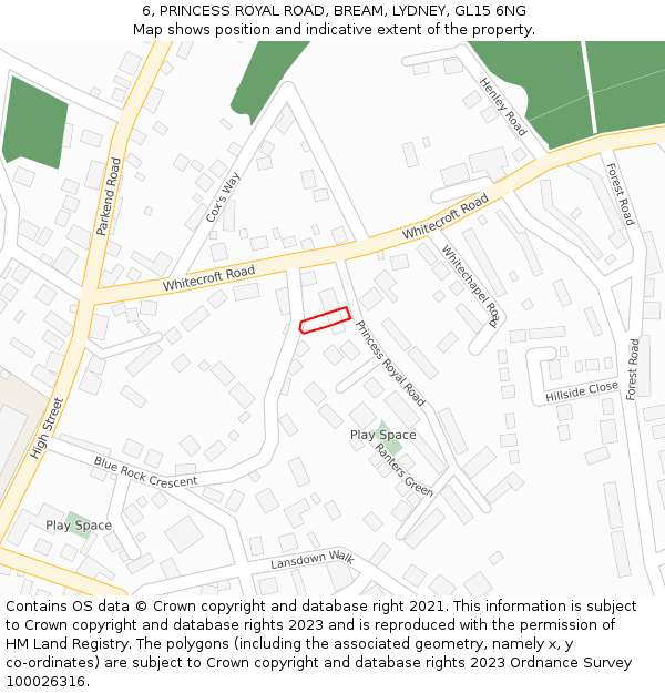 6, PRINCESS ROYAL ROAD, BREAM, LYDNEY, GL15 6NG: Location map and indicative extent of plot