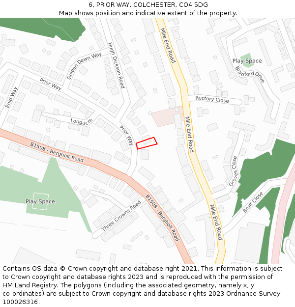 6, PRIOR WAY, COLCHESTER, CO4 5DG: Location map and indicative extent of plot