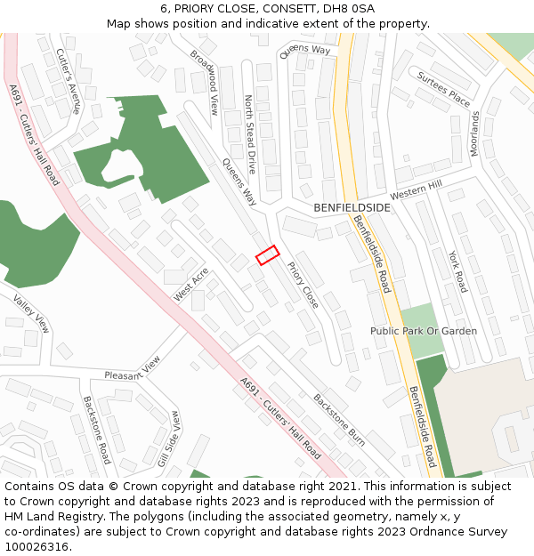 6, PRIORY CLOSE, CONSETT, DH8 0SA: Location map and indicative extent of plot