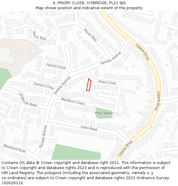 6, PRIORY CLOSE, IVYBRIDGE, PL21 9JG: Location map and indicative extent of plot