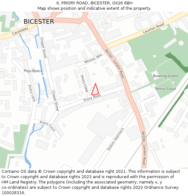 6, PRIORY ROAD, BICESTER, OX26 6BH: Location map and indicative extent of plot