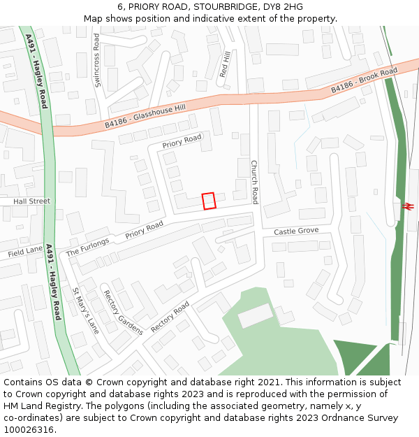 6, PRIORY ROAD, STOURBRIDGE, DY8 2HG: Location map and indicative extent of plot