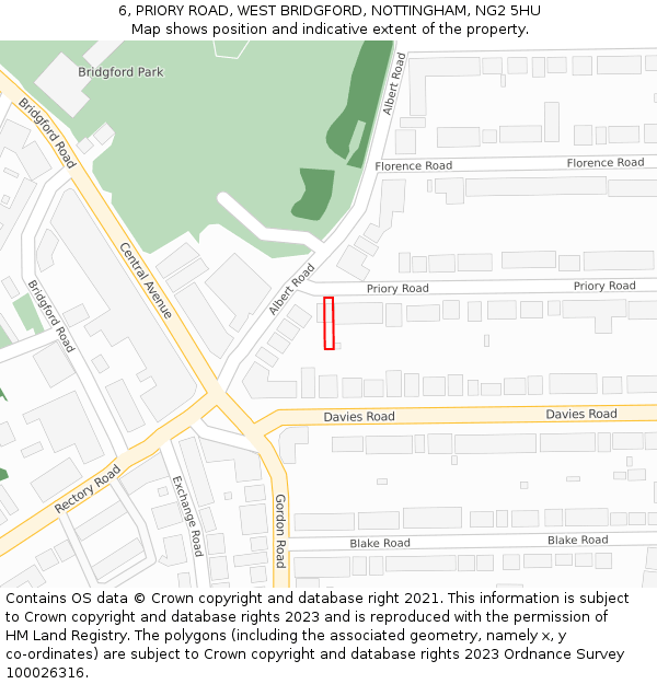 6, PRIORY ROAD, WEST BRIDGFORD, NOTTINGHAM, NG2 5HU: Location map and indicative extent of plot