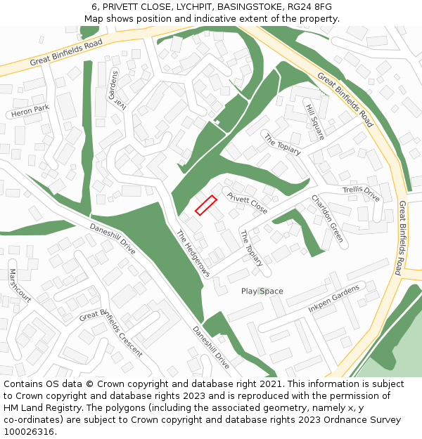 6, PRIVETT CLOSE, LYCHPIT, BASINGSTOKE, RG24 8FG: Location map and indicative extent of plot