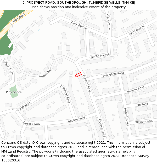 6, PROSPECT ROAD, SOUTHBOROUGH, TUNBRIDGE WELLS, TN4 0EJ: Location map and indicative extent of plot