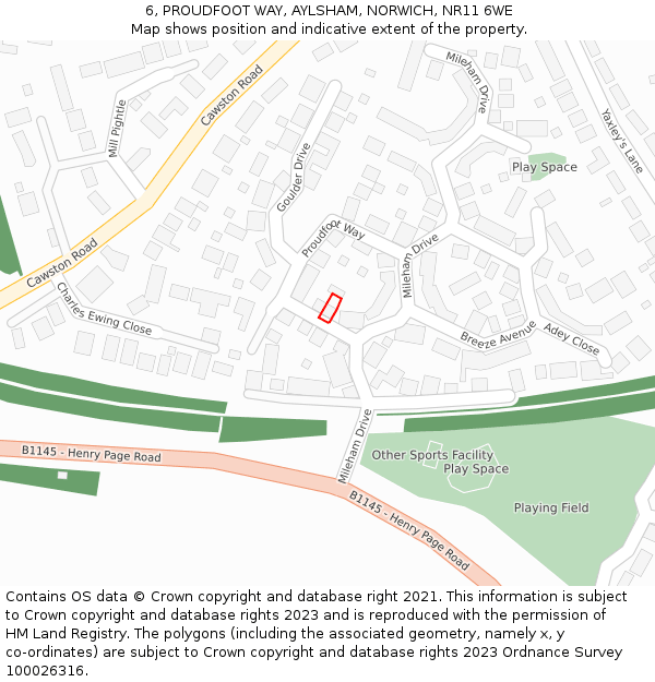 6, PROUDFOOT WAY, AYLSHAM, NORWICH, NR11 6WE: Location map and indicative extent of plot